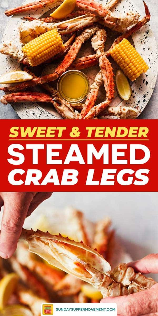 the cover of sweet and tender steamed crab legs with lemons, corn on the cob