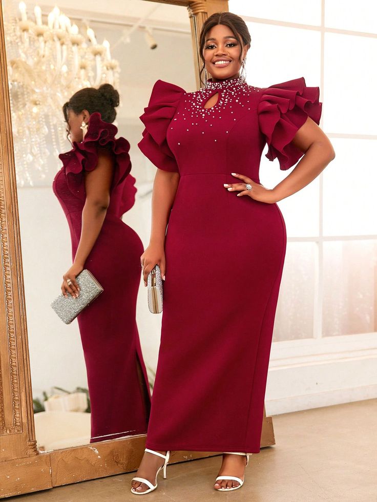 Half Turtleneck Hollow-Out Shiny Beaded Bodycon Party Dress Burgundy Party  Short Sleeve Knitted Fabric Plain,All Over Print Fitted Medium Stretch  Weddings & Events, size features are:Bust: ,Length: ,Sleeve Length: Formal Party Dress Plus Size, Elegant Rhinestone Bodycon Dress, Elegant Rhinestone Bodycon Party Dress, Elegant Sequined Bodycon Dress For Wedding, Elegant Sequined Bodycon Wedding Dress, Elegant Holiday Bodycon Dress For Wedding, Elegant Stretch Dress With Rhinestones, Embellished Elegant Bodycon Dress, Elegant Bodycon Dress With Rhinestones