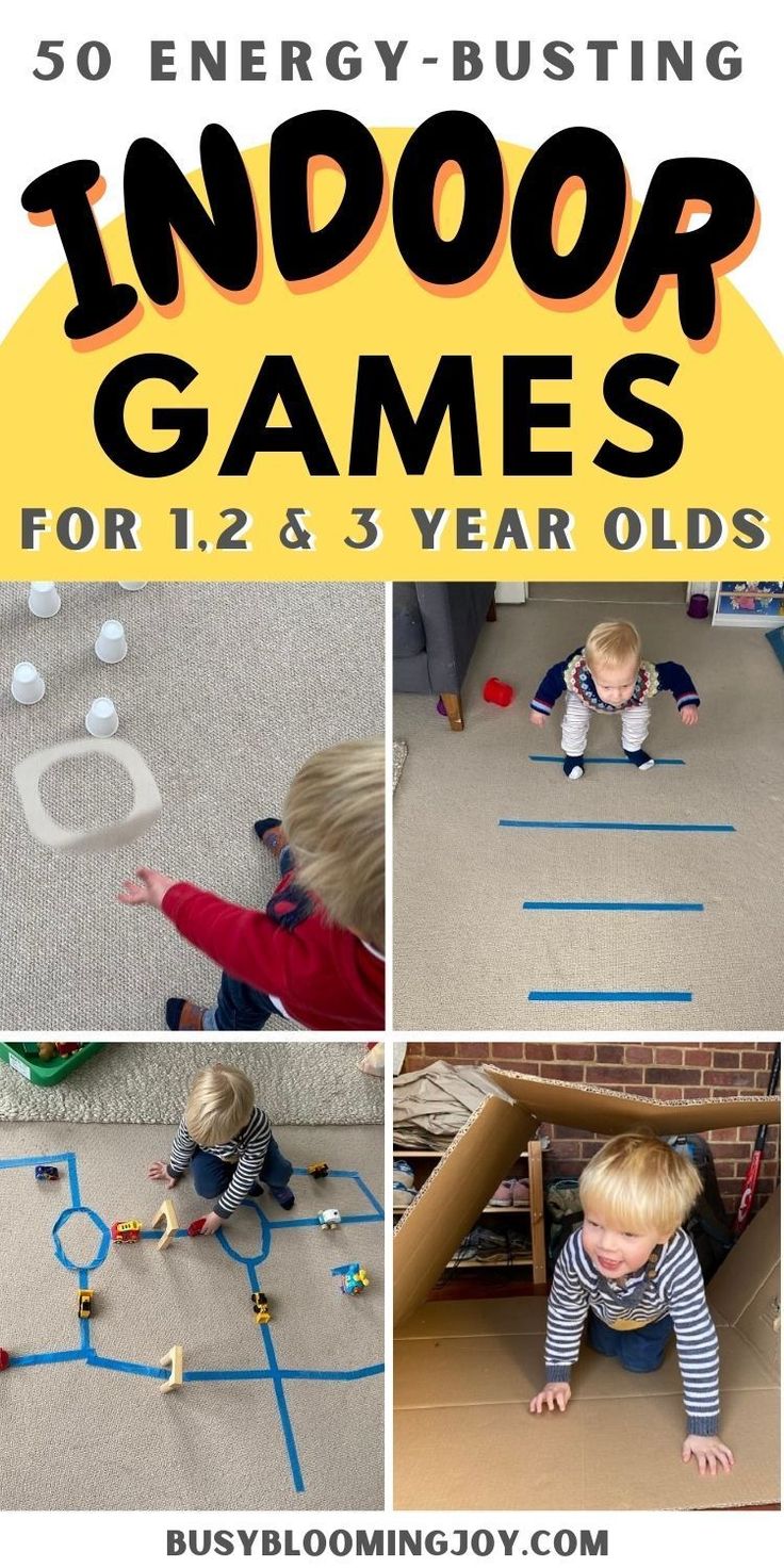 there are several pictures of indoor games for kids to play