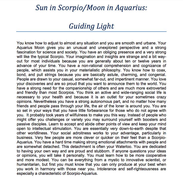 the sun in scorpion / moon in aquarius guiding light is shown on a white background