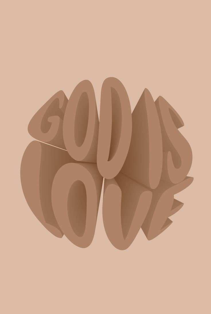 the word god is love written in 3d letters on a beige background with an arrow