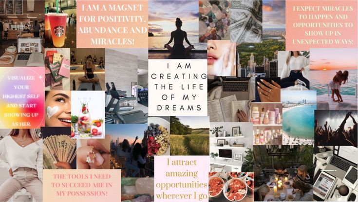 a collage of images with words and pictures on them that say i am creating the life of my dreams