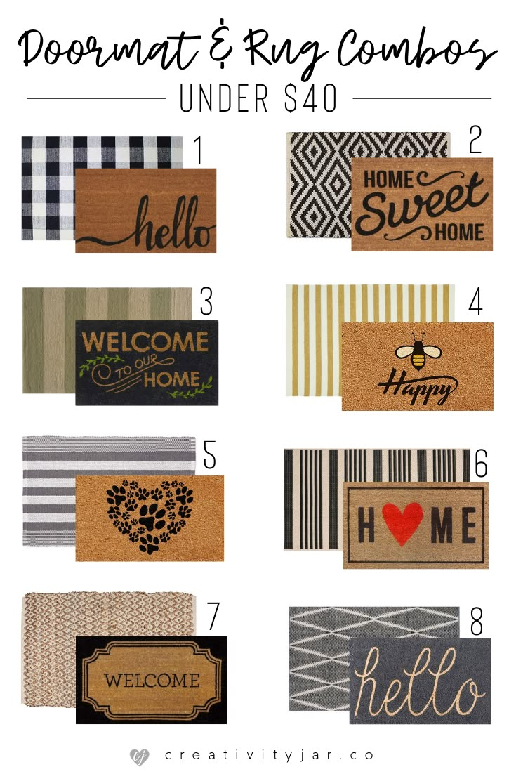 doormats and rug combos for under $ 40 with the words welcome home on them