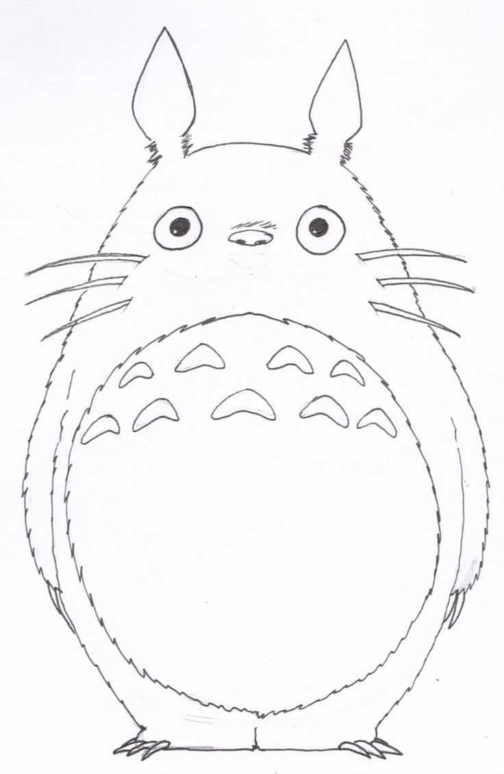 a drawing of a totoro with big eyes and an expression on its face