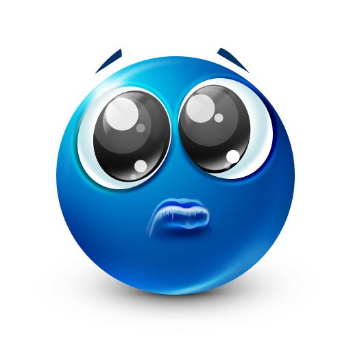 a blue emoticive face with big eyes