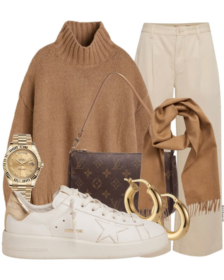 How To Style Beige Sweater, Camel Turtleneck Sweater Outfit, Tan Sweater Outfit Winter, Neutral Color Winter Outfits, Camel Sweater Outfit Work, Beige Turtleneck Sweater Outfit, Cream Pants Winter Outfit, Camel Sweater Outfit Winter, Camel Turtleneck Outfit