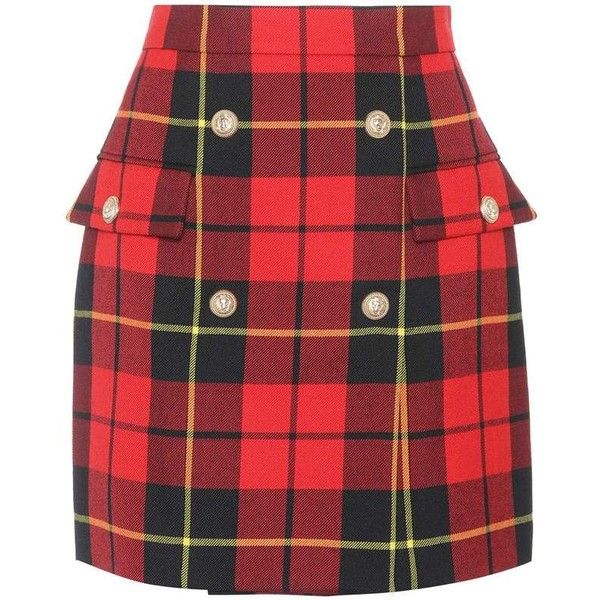 Balmain Plaid Wool Skirt ($1,045) liked on Polyvore featuring skirts ...