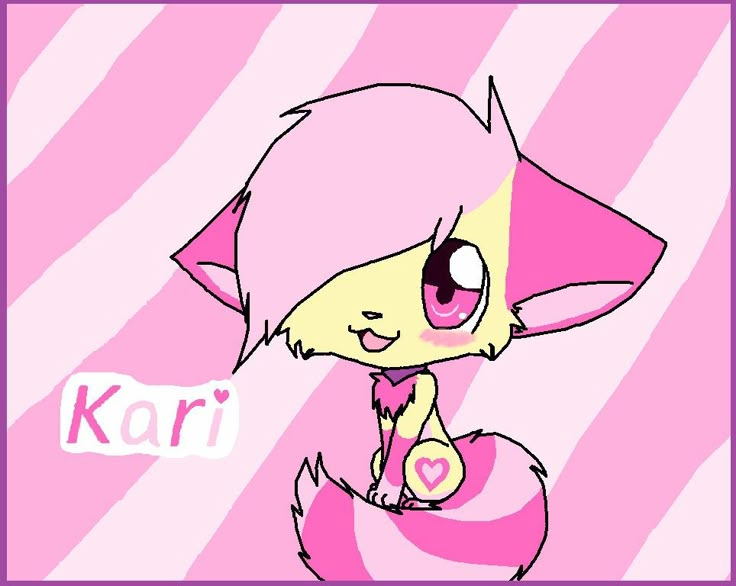 a pink and yellow cat with the word kari on it