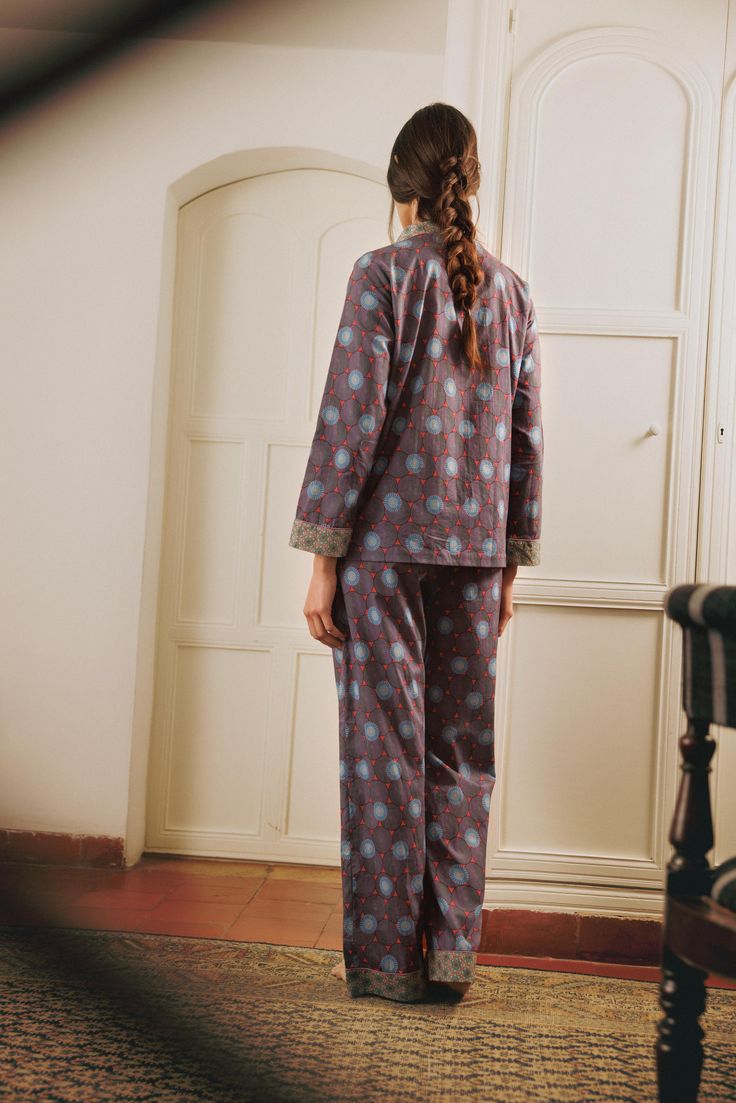 Long sleeved pyjama made in 100% cotton, finished with mother of pearl buttons. Introducing Tokyo Kassa Prune, our luxurious and stylish pyjama set made with premium cotton for the ultimate sleep experience. With its statement print and breathable, comfortable fabric, it's the perfect addition to your evening wardrobe. 100% Cotton. 30 degrees warm wash or hand wash for the cottons. Stylish Pajamas, Cotton Pajama Set, Waistband Pants, Summer Color Palette, Brand Magazine, Cotton Pajama Sets, Nightwear Women, Artisan Gift, On The Rocks