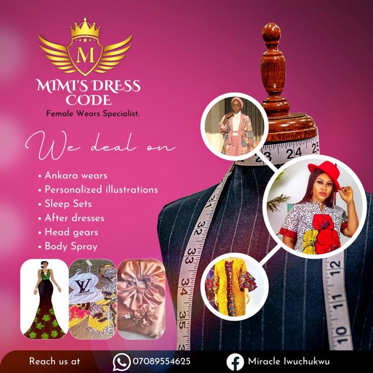 an advertisement for a women's clothing store with images of dresses and accessories on mannequins