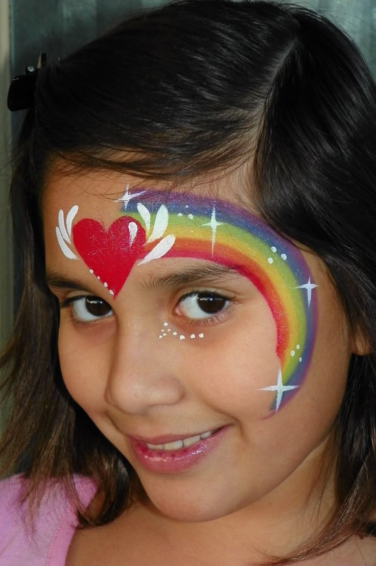 rainbow and love heart face paint design Rainbow Face Paint, Makeup Zombie, Face Painting Ideas, Cheek Art, Girl Face Painting, Rainbow Face, Face Painting Easy, Kids Face Paint, Cool Face