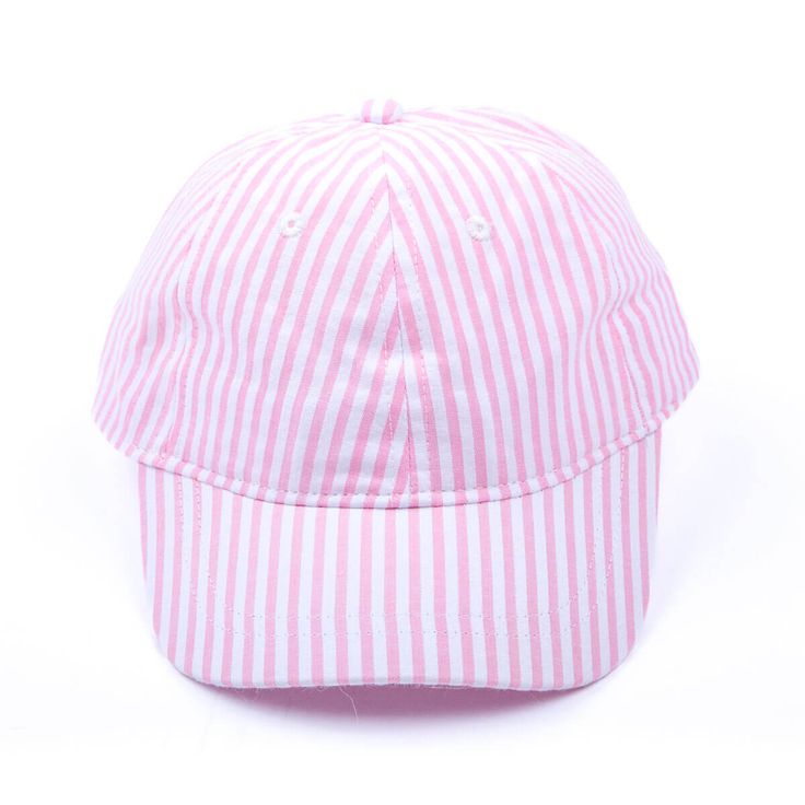 This Stripe Kids Hat is the perfect way to keep your little one from getting too much sun while still letting them have some fun! With UPF 50+ protection, this cap helps ensure your toddler stays safe in the sun. Available in pink and light blue to suit your styles, you can personalize it with a monogram for that extra special touch. Adjustable Cotton Hats With Uv Protection, Summer Playful Baseball Cap With Curved Brim, Playful Summer Baseball Cap With Curved Brim, Spring Cotton Snapback Hat For Beach, Cute Adjustable Baseball Cap For Outdoor, Summer Playful Curved Brim Baseball Cap, Adjustable Fit Hats For Playtime In Spring, Adjustable Baseball Cap For Summer Playtime, Cute Dad Hat For Summer