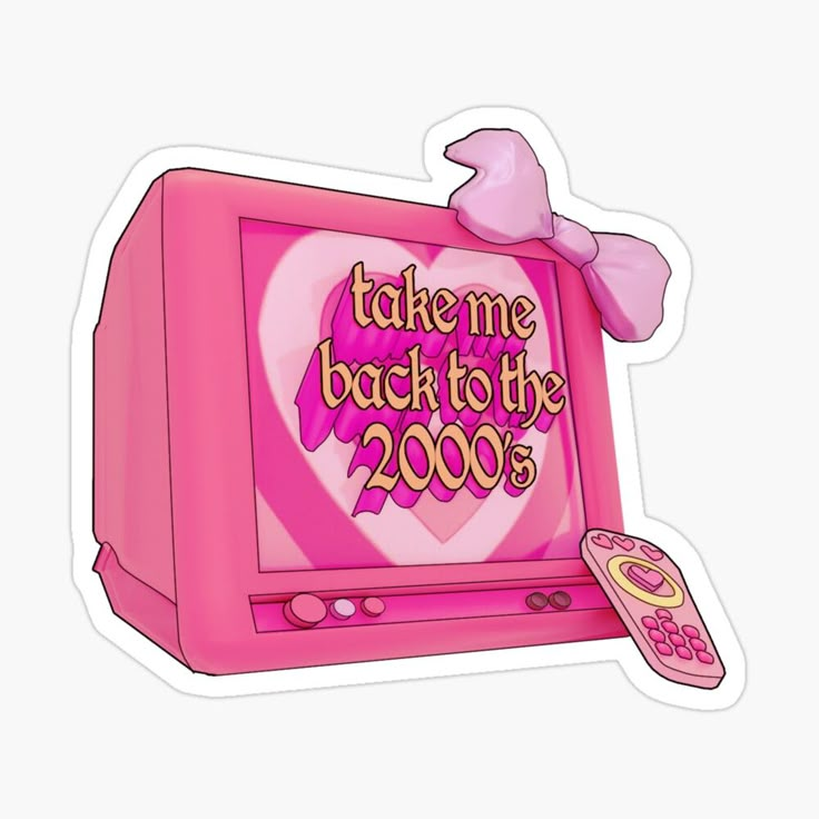 a pink tv with the words take me back to the 2000's on it