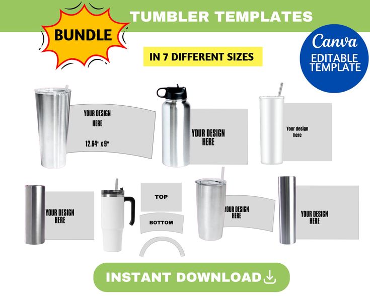 tumbler templates in 7 different sizes instant printable for use on any item