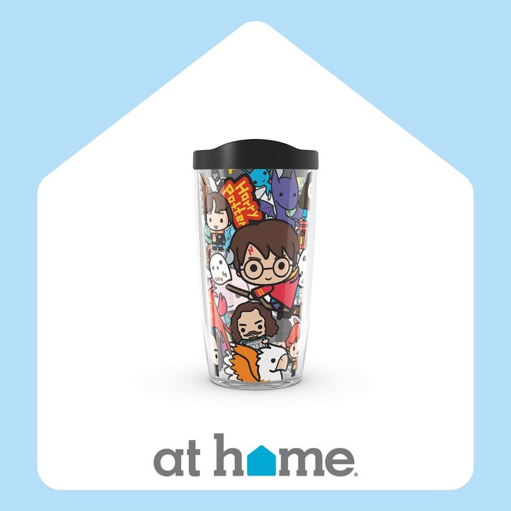 thermos cup with an image of cartoon characters on it