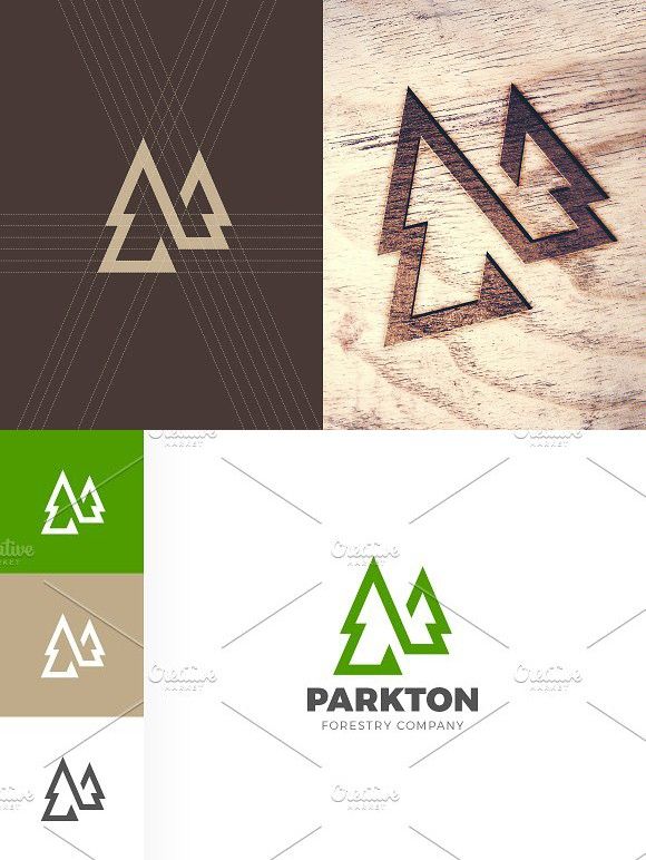 the logo for parkton forestry company is shown in three different colors and shapes, including green