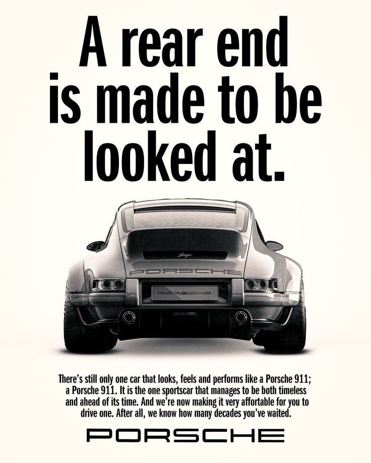 an advertisement for the porsche brand, featuring a car with its hood up and back end open