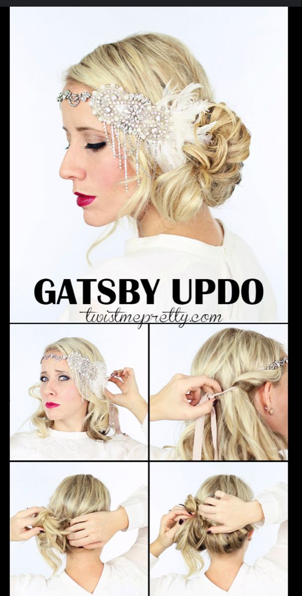 Gatsby Updo, Sanggul Cepol, Gatsby Hairstyles, Great Gatsby Hairstyles, Flapper Girl Costumes, 20s Hair, Flapper Hair, Gatsby Hair, Flapper Girls