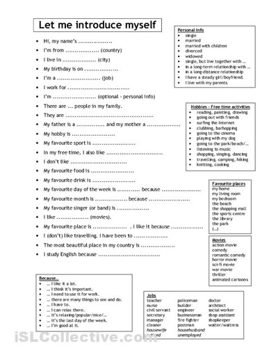 the worksheet is shown for students to use in their writing and speaking skills