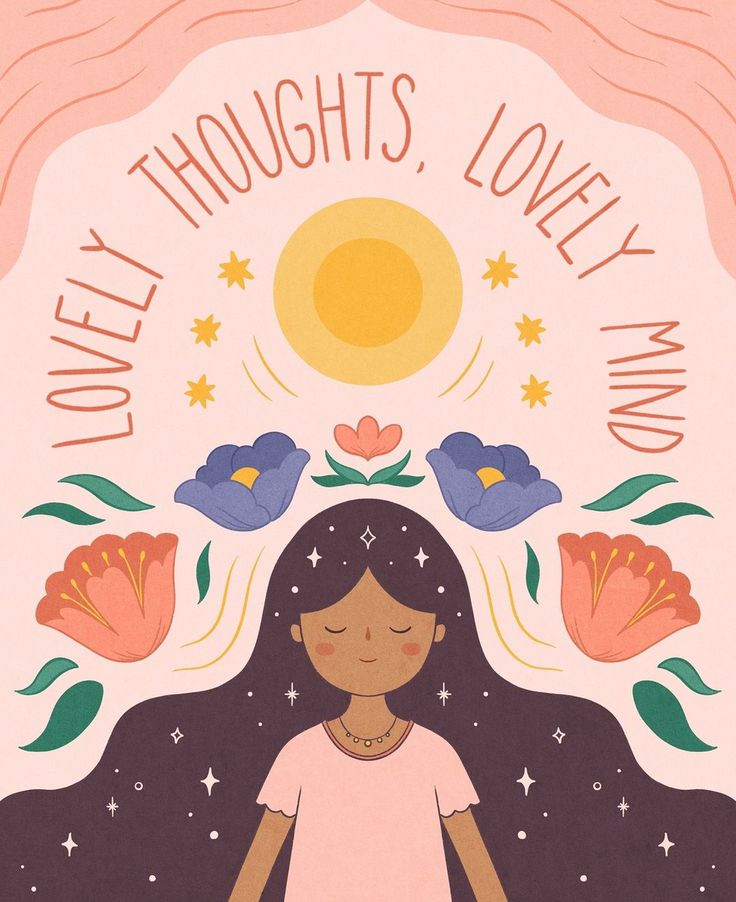 a woman is sitting in front of flowers and the words lovely thoughts, lovely mind