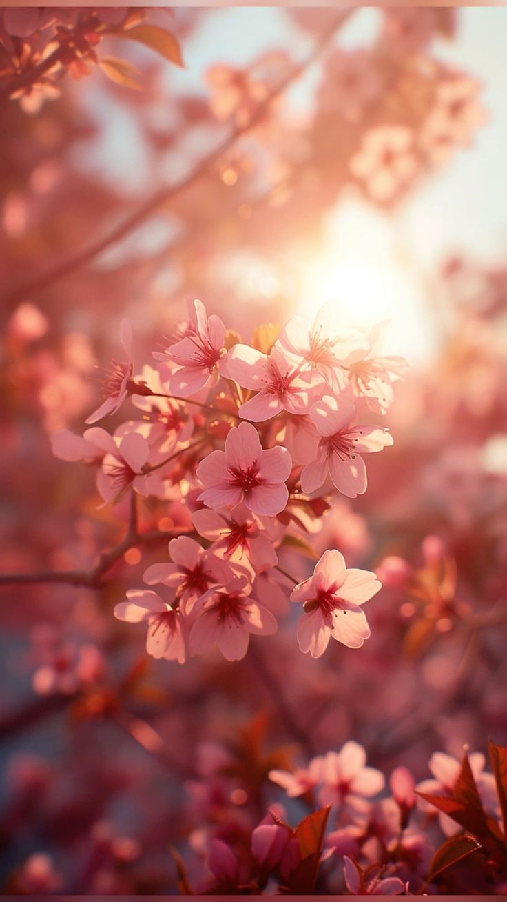 pink flowers are blooming in the sunlight