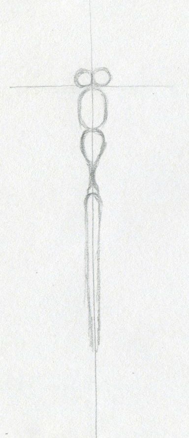 a pencil drawing of a cross on a white paper with lines in the middle and one line at the top