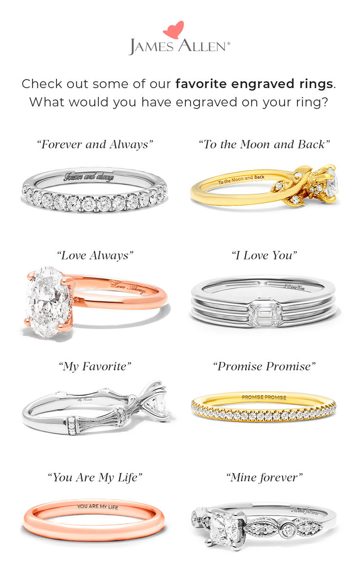 an ad for james allen's engagement rings with different styles and colors on it