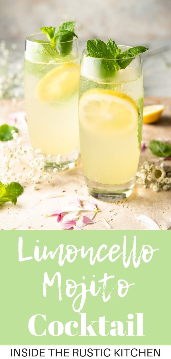 two glasses filled with lemonade and mint cocktail