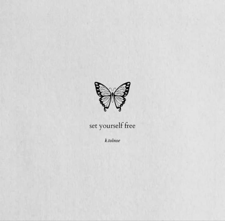 a black and white photo with a butterfly on it's back, saying see yourself free