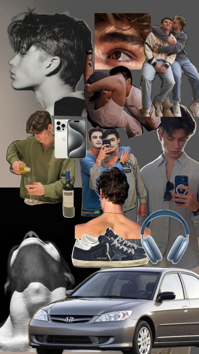 a collage of people with cell phones and other things in the background, including a car