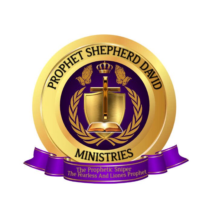 a gold and purple seal with the words, prophet shepherdd dad ministers