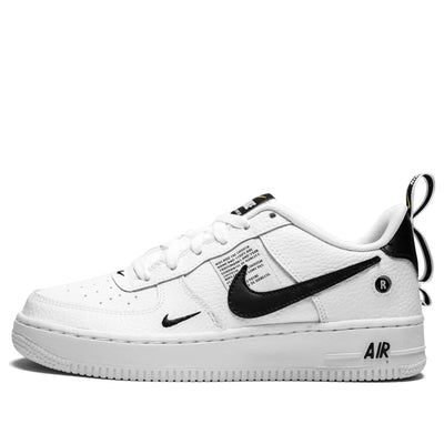 Step out in style with the Nike Air Force 1 '07 LV8 Utility. This trendy sneaker draws inspiration from the logomania trend with its multiple Swoosh symbols on the pebbled leather upper. Military influence is adapted to this lifestyle classic with a nylon tongue and deconstructed label layered underneath a lateral Swoosh. Additional branding on a multi-loop system appears on the heel. The midsole conceals a hidden Air Unit and the concentric circle outsole offers court-inspired traction. (AF1/SN Ultra Mini Ugg, Nike Travis Scott, Converse Comme Des Garcons, Sneakers Drawing, Garcons Converse, Comme Des Garcons Converse, Pretty Sneakers, Sneaker Culture, Converse Run Star Hike