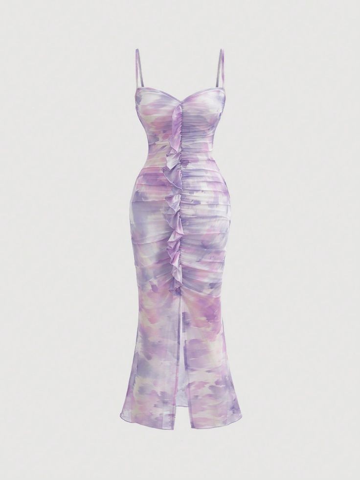 Purple Elegant,Sexy Collar Sleeveless Knitted Fabric Tie Dye Cami Embellished Medium Stretch  Women Clothing Pastel Purple Dress, Purple Dress Casual, Purple Sundress, Fairycore Dress, Latina Fashion Outfits, Quick Outfits, Fairy Fashion, Easy Trendy Outfits, Womens Cami