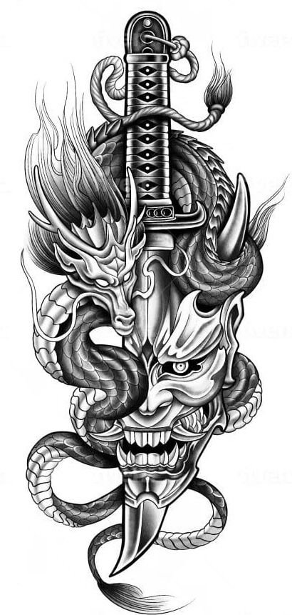 Sketches Dragon, Hannya Maske Tattoo, Tattoos Sketches, Half Sleeve Tattoos Sketches, Oni Tattoo, Dragon Tattoos For Men, Half Sleeve Tattoos, Samurai Tattoo Design, Tiger Tattoo Design