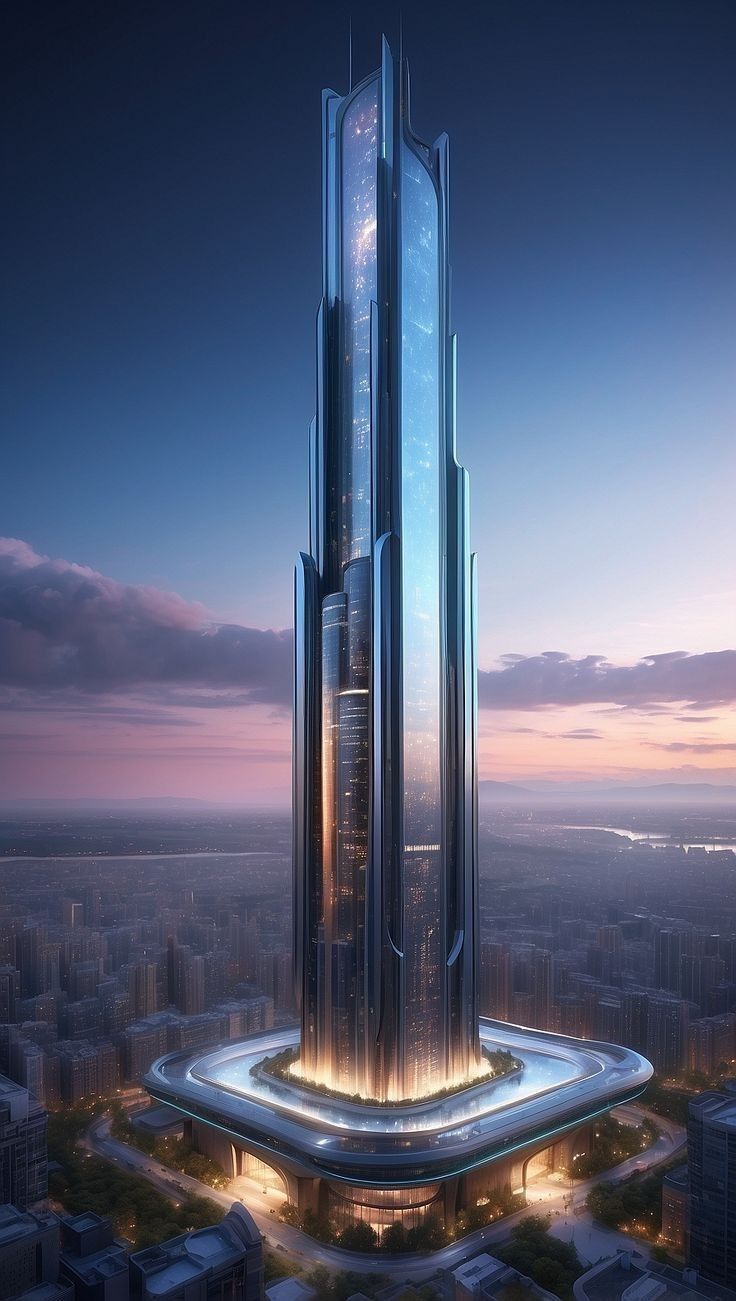 Modern Fantasy Buildings, Luxury Building Architecture, Skyscraper Concept Art, Future Building Concept, Fantasy Skyscraper, Skyscraper Architecture Concept, Sci Fi Building Concept Art, Futuristic Building Design, Concept Skyscraper