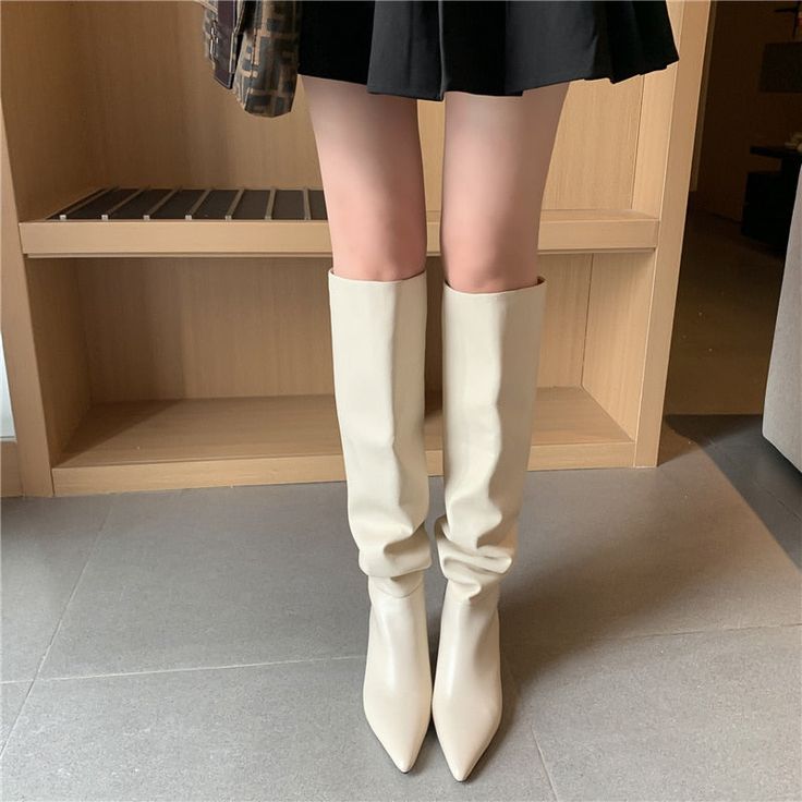 Candela Knee High Boots Upper Material: Genuine Cow Leather + MicrofiberLining Material: SyntheticShaft Material: PUInsole Material: PigskinOutsole Material: TPRHeel height: 7cm Velvet Option: Lining Material: Short Plush We pay your attention on the fact that different computer screens can display different colors even though this is one and the same color. Therefore color of the received good can be a little bit different than the good on the photo. Fitted Cream Boots With Pointed Toe, Cream Pointed Toe Fitted Boots, Fitted Cream Pointed Toe Boots, Cream Colored Fitted Heeled Boots With Pointed Toe, Fitted Cream Knee-high Heeled Boots, Cream Fitted Knee-high Boots With Round Toe, Fitted Cream Knee-high Boots With Round Toe, Fitted Beige Mid-calf Boots For Winter, Fitted Beige Mid-calf Winter Boots