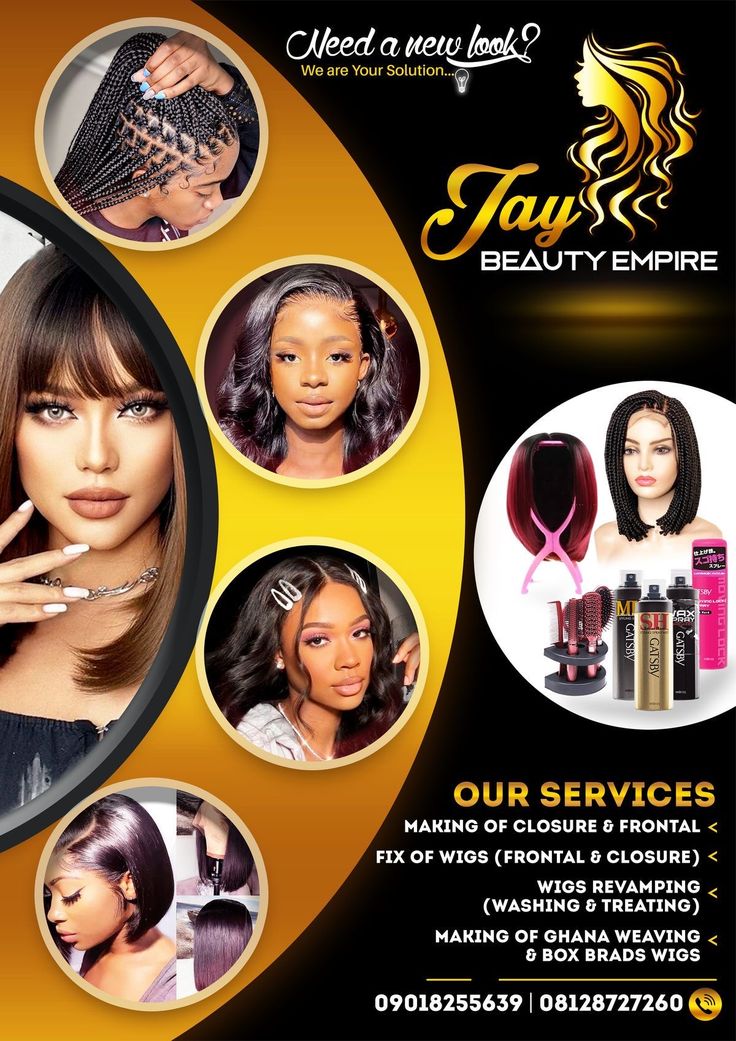 an advertisement for a hair salon with images of women in front of it and the words, our services