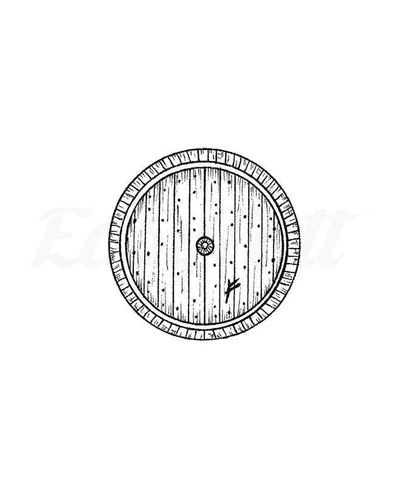 a drawing of a wooden barrel on a white background