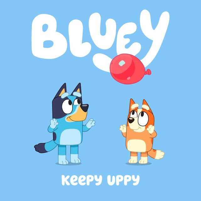 two cartoon dogs with the words bluey and keep uppy