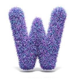 the letter w is made up of purple yarn