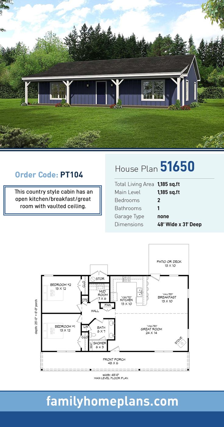 the floor plan for this ranch style home is shown in blue and white, with an attached