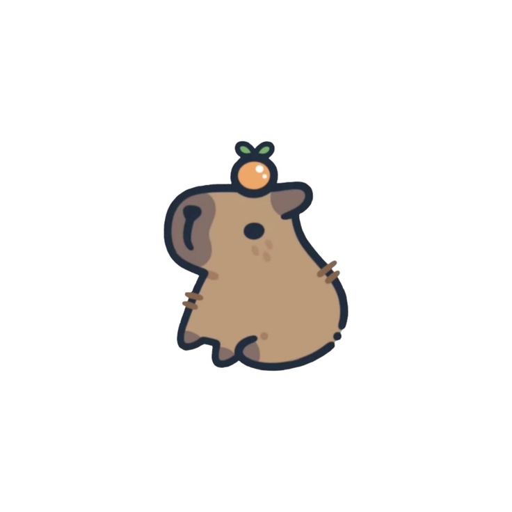 a cartoon animal with an apple on its head