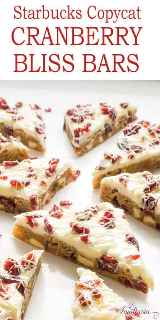 starbuck's copycat cranberry bliss bars with white frosting on top