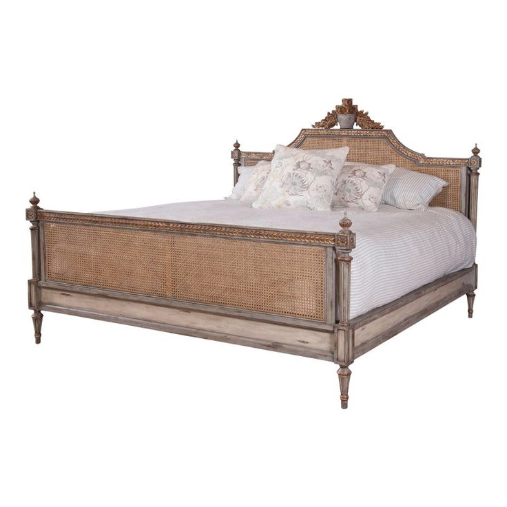 the bed is made with wicker and wood