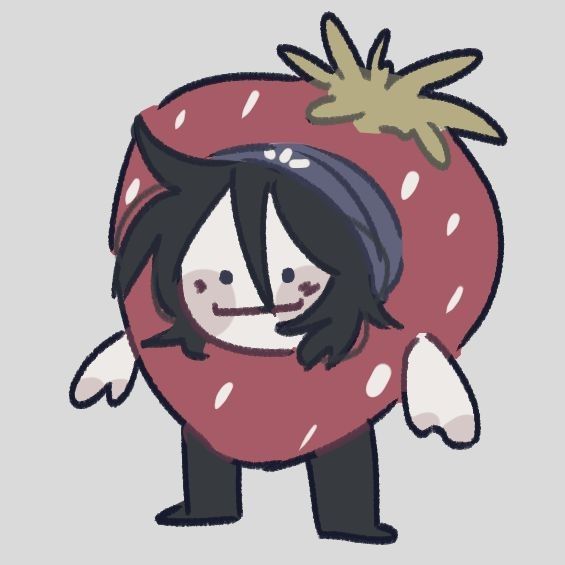 a drawing of a person holding a strawberry