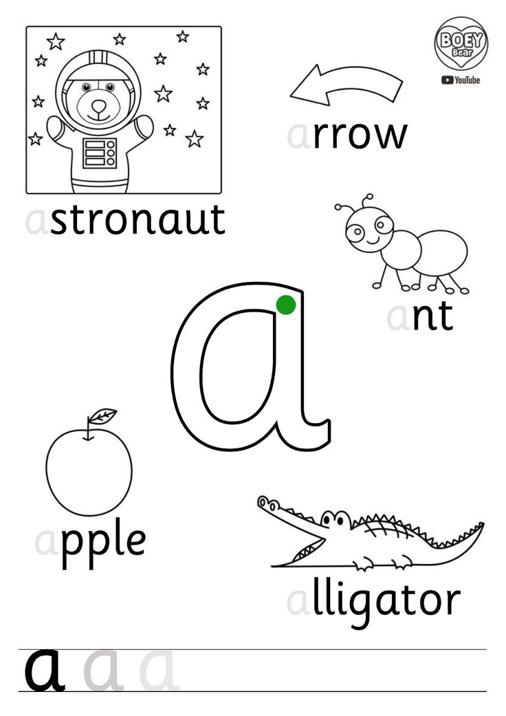 an alphabet worksheet with pictures and words