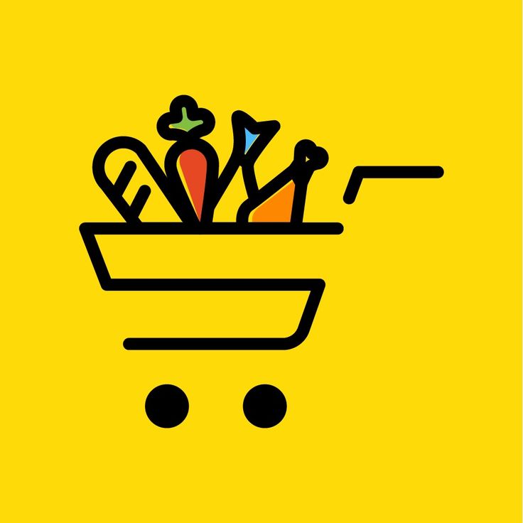 a shopping cart filled with lots of different items on top of a yellow background,