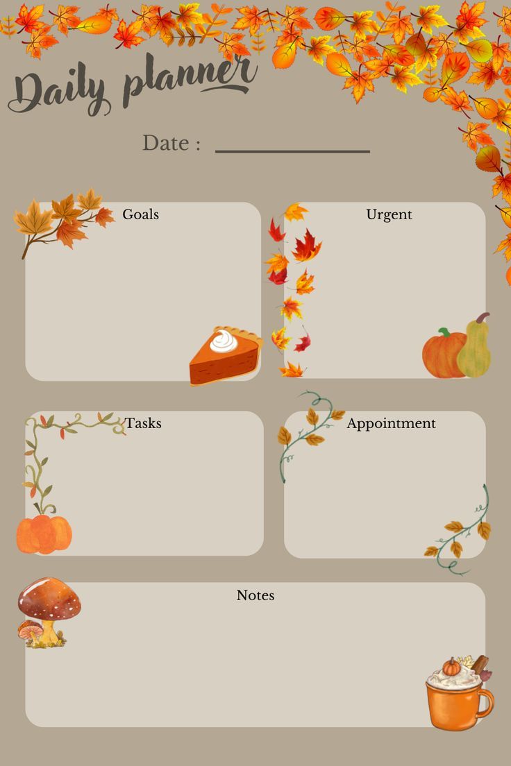 the daily planner with autumn leaves and pumpkins