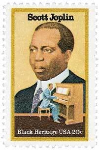 a postage stamp with a portrait of scott joplinn, black heritage usa 200