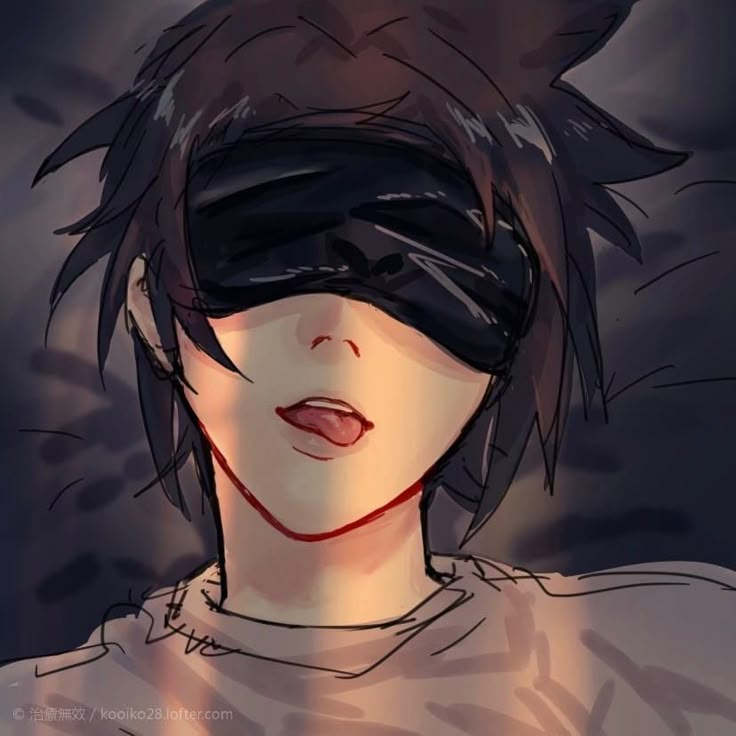 a woman with blindfolded eyes is shown in this digital painting style image, she appears to be looking into the distance